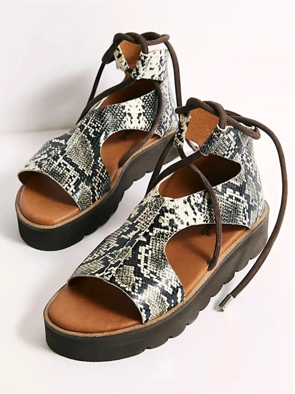 Free People Aubrey Wrap Sandals Snakeskin Platform Lace-Up Women’s EU 38 US 7.5